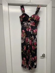 Sheike Jumpsuit Size 12 Floral Black Roses Adjustable Straps - Picture 1 of 7