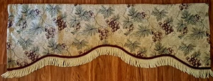 Jacquard Tapestry Valance Grapes Fringe Scalloped Ivory Purple Elegant 53x20 - Picture 1 of 5
