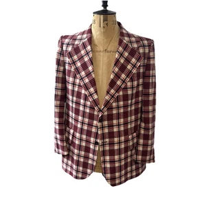 Vintage 1970s Men’s Pierre Cardin Wool Red Plaid Sports Jacket - 40/42S - Picture 1 of 8