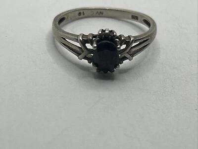 Anel oval vintage de prata esterlina criado em laboratório pedra azul tamanho 9,75 925 - Imagem 1 de 4