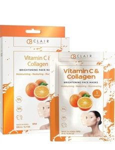 CB Clear Beauty Vitamin C & Collagen Brightening Face Sheet Masks 5 Masks NIB - Picture 1 of 7