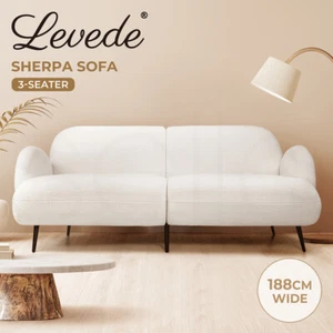 Levede Boucle Sofa 3 Seater Sherpa Fleece Upholstered Lounge Modern Couch Office - Picture 1 of 10