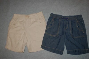 Girls 2 LOT BERMUDA SHORTS Lt Weight Woven BEIGE TAN Blue Denim Look XS S M L XL - Picture 1 of 1