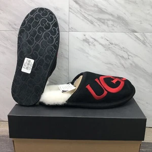 UGG Scuff Logo Suede Fur Lined Slippers Black/Red 110134 Mens Size 7 - Picture 1 of 11