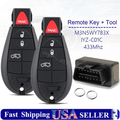 2 For 2008 2009 2010 2011 2012 Dodge Challenger Charger Remote Key Fob +OBD Tool - Image 1 of 4