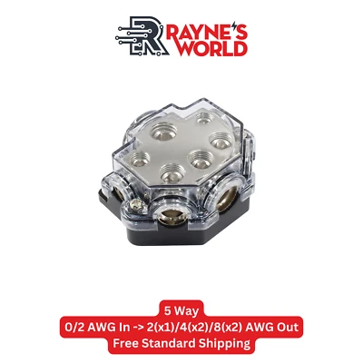 5 Way Distribution Block 0-4 AWG In, 2-10 AWG Out Car Audio Amp Power or Ground - Image 1 of 4