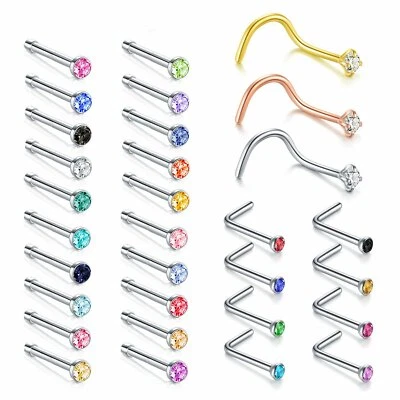 31 PIEZAS Tachuelas de nariz de circonita cúbica Acero quirúrgico Nariz Hueso Pasador Pernos Piercing Corporal Joyería 20G Foto 1 de 4