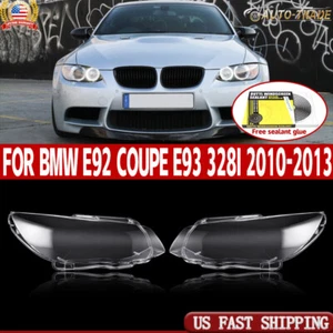 Pair Clear Headlight Lens Cover+Glue For BMW E92 Coupe E93 328i 2010-2013 LCI - Picture 1 of 23