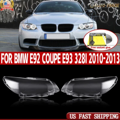Pair Clear Headlight Lens Cover+Glue For BMW E92 Coupe E93 328i 2010-2013 LCI Foto 1 de 4