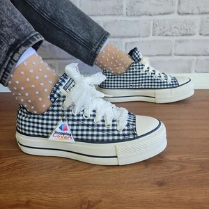 ❤️❤️Chuck Taylor All Star Lift Platform Gingham 7 Women Shoes Navy White A13664C - Picture 1 of 16