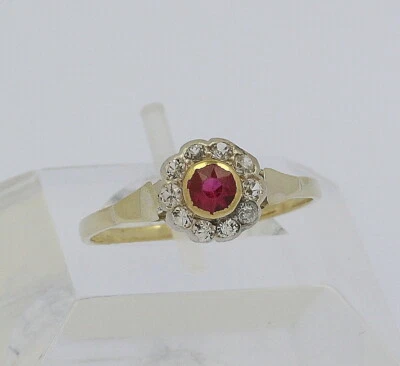 ♦♦ Ring in 14 kt 14k 585er Gelb Gold Silber mit Rubin Diamanten Gr. 54 Damen ♦♦  - Bild 1 von 4