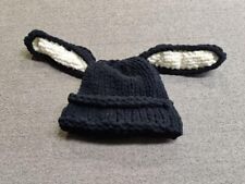 New Handmade Crochet Rabbit Ears Y2K Knitted Unisex Hollow Hat Adults Black
