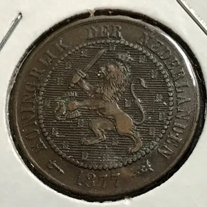 1877 NETHERLANDS 2 1/2 CENTS BRONZE COIN - Picture 1 of 2