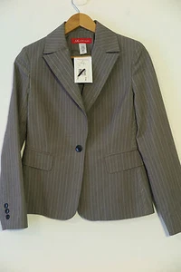 NWT Anne Klein Doe Gray Pinstripe Polyester Blend Blazer Jacket Size 6 - Picture 1 of 6