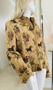 IRIS Sänger Jacke bestickt Baumwolle Polly Mischung Druck PFERDE, goldbraun GR. 12 - Bild 1 von 8