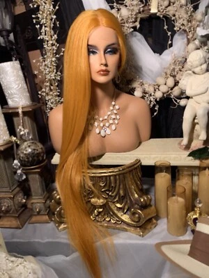 ВАУ!! 40 «EXTRA LONG, ЗОЛОТОЙ ОРАНЖЕВЫЙ, КРУЖЕВНОЙ СПЕРЕДИ С ДЕТАЛЬЮ, УХО-УХО КРУЖЕВО, ПАРИК - Изображение 1 из 4