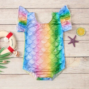 NEW Mermaid Girls Rainbow Ruffle Swimsuit Size 2T - Picture 1 of 5