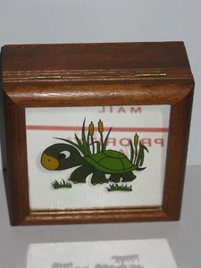 WOOD JEWELRY or TRINKET BOX with Turtle Mirrored Top - Picture 1 of 8