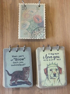 NOTEBOOK POCKET NOTE PAD FABRIC COVER 3 STYLES CAT DOG STAMP THICK BROWN PAPER - Picture 1 of 17