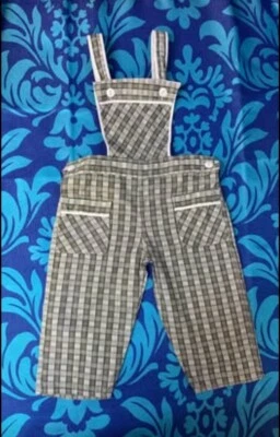 RARE New oldstock vintage baby dungarees - green check - 60s / 70s unisex 0-6 M - Image 1 of 4