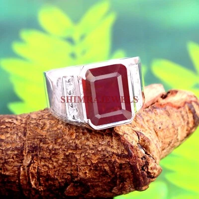 Heizbar Rubin Edelstein Mit 18K Weiß Vergoldet Silber Herren Ring #165 - Bild 1 von 4