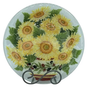Peggy Karr Fused Art Glass Sunflower Bouquet Round Floral Plate Platter Signed - Picture 1 of 6
