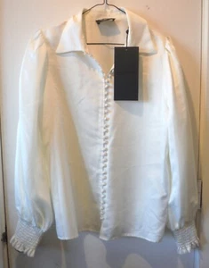 The Kooples Paris blusa donna bianco raso smock nuova con etichetta media N6517 - Foto 1 di 5