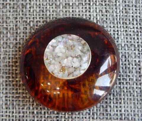 Antique Vtg Bakelite Faux Tortoise Shell Button Mother of Pearl~Apx: 1-1/2"~#441 Cover