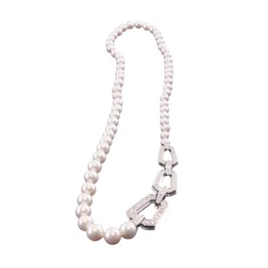 Cartier Chandra 15" Necklace 18k White Gold Diamond & Pearl, Signed with Receipt - Picture 1 of 15