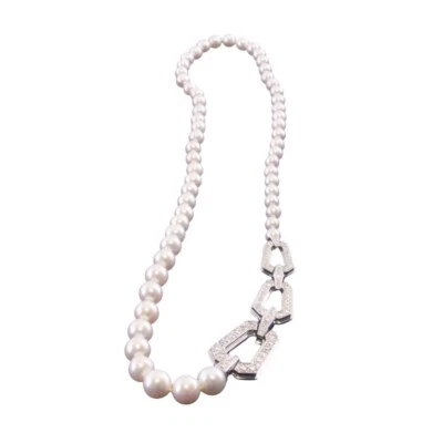 Colar Cartier Chandra 15" ouro branco 18k diamante e pérola, assinado com recibo - Imagem 1 de 4