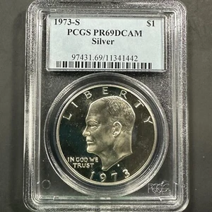 1973-S $1 SILVER PROOF Ike Eisenhower Dollar PCGS PR69 DCAM (85152) - Picture 1 of 2