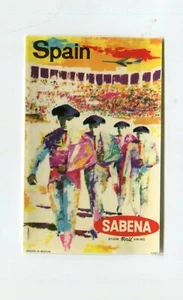 Vintage Airline Luggage Label SABENA AIRLINES Spain matadors bull fight - Picture 1 of 2