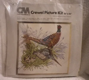 Crewel Picture Kit "Pheasant Family" #7923 Hallmark Cards 1977 16x16 Sealed - Picture 1 of 6