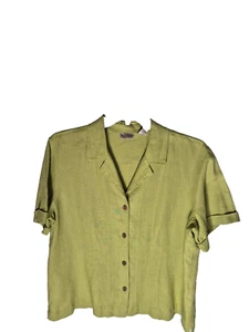 Top Chicos donna x grande 100% lino verde boxy spiaggia Lagenlook con bottoni - Foto 1 di 9