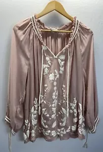 Lucky Brand Women's Size 1X Boho top embroidered Modal floral 3/4 sleeve pink - Picture 1 of 9