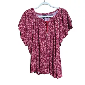 Chaps Top Womens 2X Multicolor Floral Print Stretch Short Sleeve Blouse Size - Picture 1 of 8