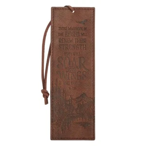 Brown Faux Leather Scripture Bookmark w/Cord: On Wings Like Eagles: Isa 40:31 - Picture 1 of 2
