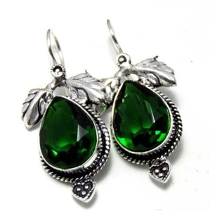 Emerald Quartz 925 Sterling Silver Handmade Plated Jewelry Earring 9 Gm-C77 - Picture 1 of 5