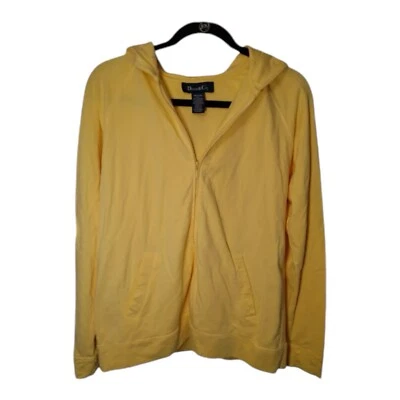 DENIM & CO WOMEN'S YELLOW  ZIP HOODIE EMBELLISHED CUFFS & HOOD SZ M  B1 - Image 1 of 4
