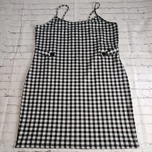 Rue + Plus 3X Vestido a Cuadros Negro Blanco Corto Correas de Espagueti Suelto Juniors - Imagen 1 de 9