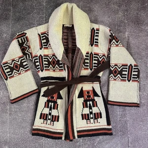 Damen True Vintage 70er Tribal Azteken Beige Gürtel Pullover Schal Jacke Gr. M - Bild 1 von 5