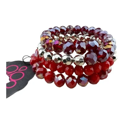 Paparazzi Red Faceted Crystal Bead Wrap Bracelet Silver Tone - Image 1 of 4