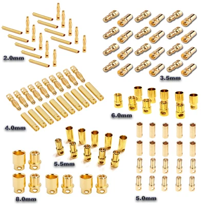 10 pares de 2 mm 3,5 mm 4 mm 5 mm 5,5 mm 6 mm 6,5 mm 8 mm enchufe de oro... - Imagen 1 de 4