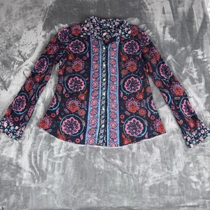 Lucky Brand Damen Top Large Joan Shirt Knopf Langarm Boho Blumen Batik - Bild 1 von 9