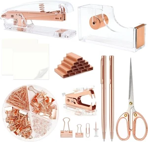 Rose Gold Office Supplies,UPIHO Rose Gold Desk Accessories,Stapler and Tape Disp - Picture 1 of 4