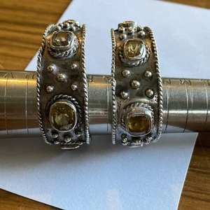 CHUNKY BOHO HOOP EARRINGS With Citrine Stones - 3.5cm ? Silver Plated - Picture 1 of 4