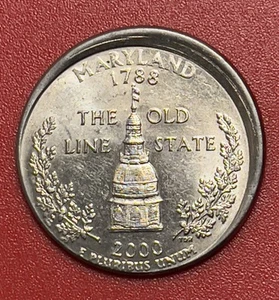 2000 D Maryland, State Quarter Error, Struck Out of Collar, AU. - Picture 1 of 3