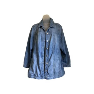 Chico's Women's Blue Jean Button Up Jacket Size 3 (16/18) Linen Blend Topper - Picture 1 of 14
