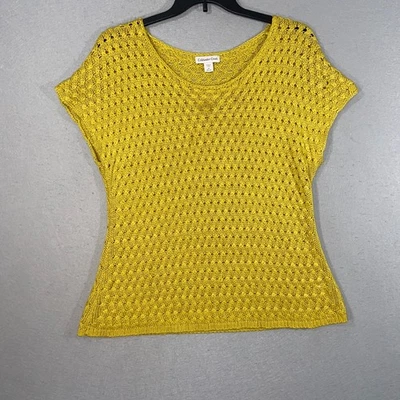 Suéter Top Coldwater Creek Mujer 2X Amarillo Tejido Abierto Manga Corta Foto 1 de 4