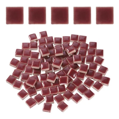 100g Square Mosaic Tiles, Ceramic Mosaic Tiles, 0.4 x 0.4Inch, Rose Red — 第 1/4 张图片